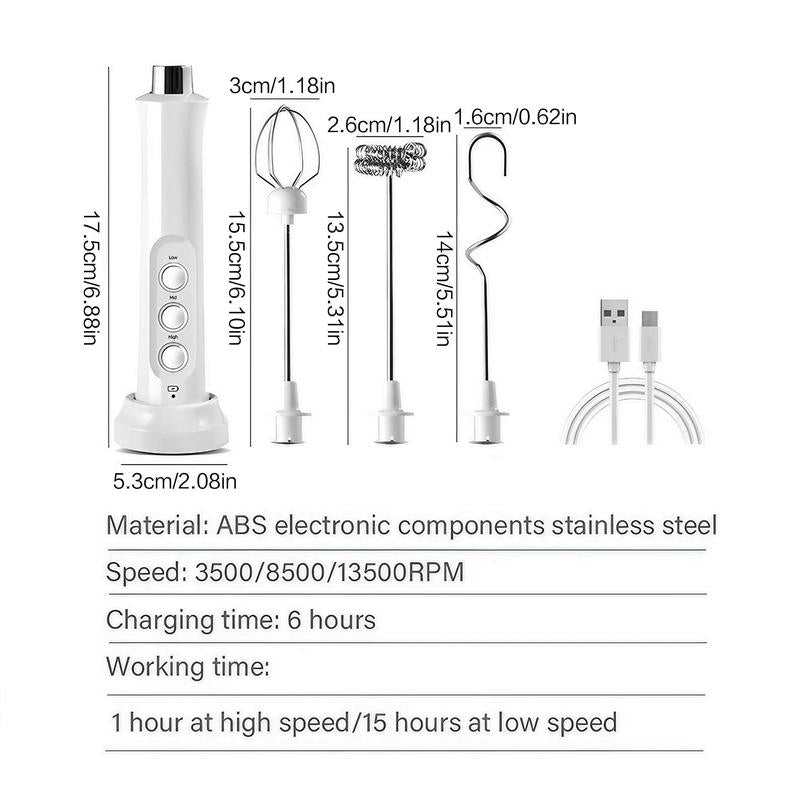 3 in 1 Portable Rechargeable Electric Milk Frother, Handheld High Speed Beverage Mixer, Coffee Frothing Stick, Kitchen Appliances for Home Use