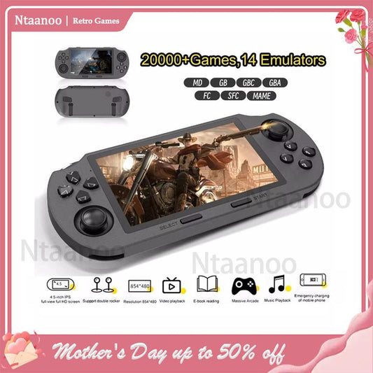 [Mother'S Day] Ntaanoo 2025 Retro Handheld Game Console Supports 20,000+ Games, 4.5 Inch IPS Screen Games Machine, Wireless Mini Portable Game Player, Gaming & Consoles for Boy Gift, Game Peripherals